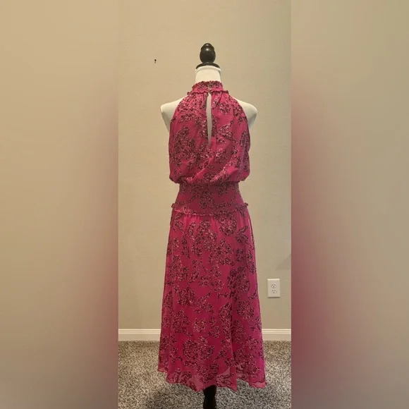 White House Black Market Floral Burnout Smocked Neck Midi Dress - Picture 6 of 12